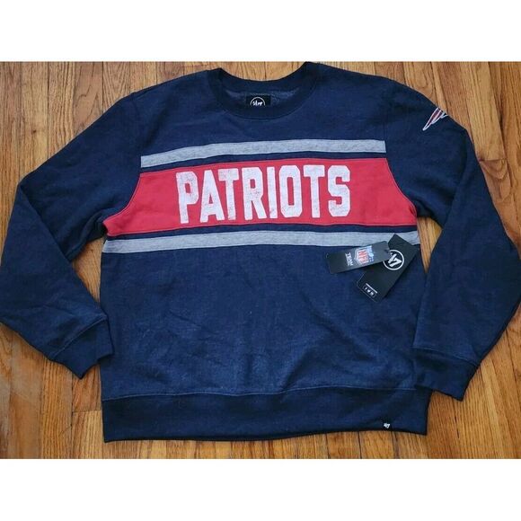 47 BRAND NEW ENGLAND PATRIOTS TRIBECA SWEATSHIRT MENS XXL 2XL HEATHER GRAY/BLUE - Picture 1 of 8